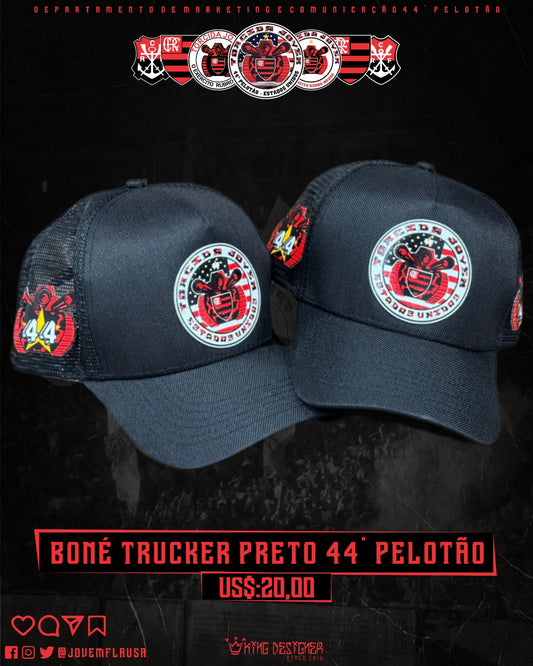 Boné Trucker Preto 44º Pelotão Jovem Fla USA - Original Jovem Fla USA