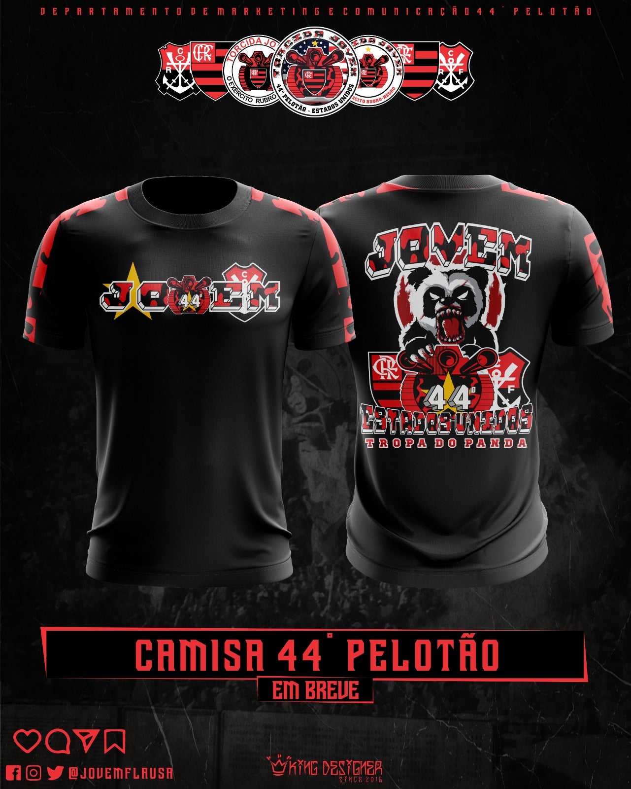 Camisa Preta Tropa do Panda Masculina 44º Pelotão - Original Jovem Fla USA