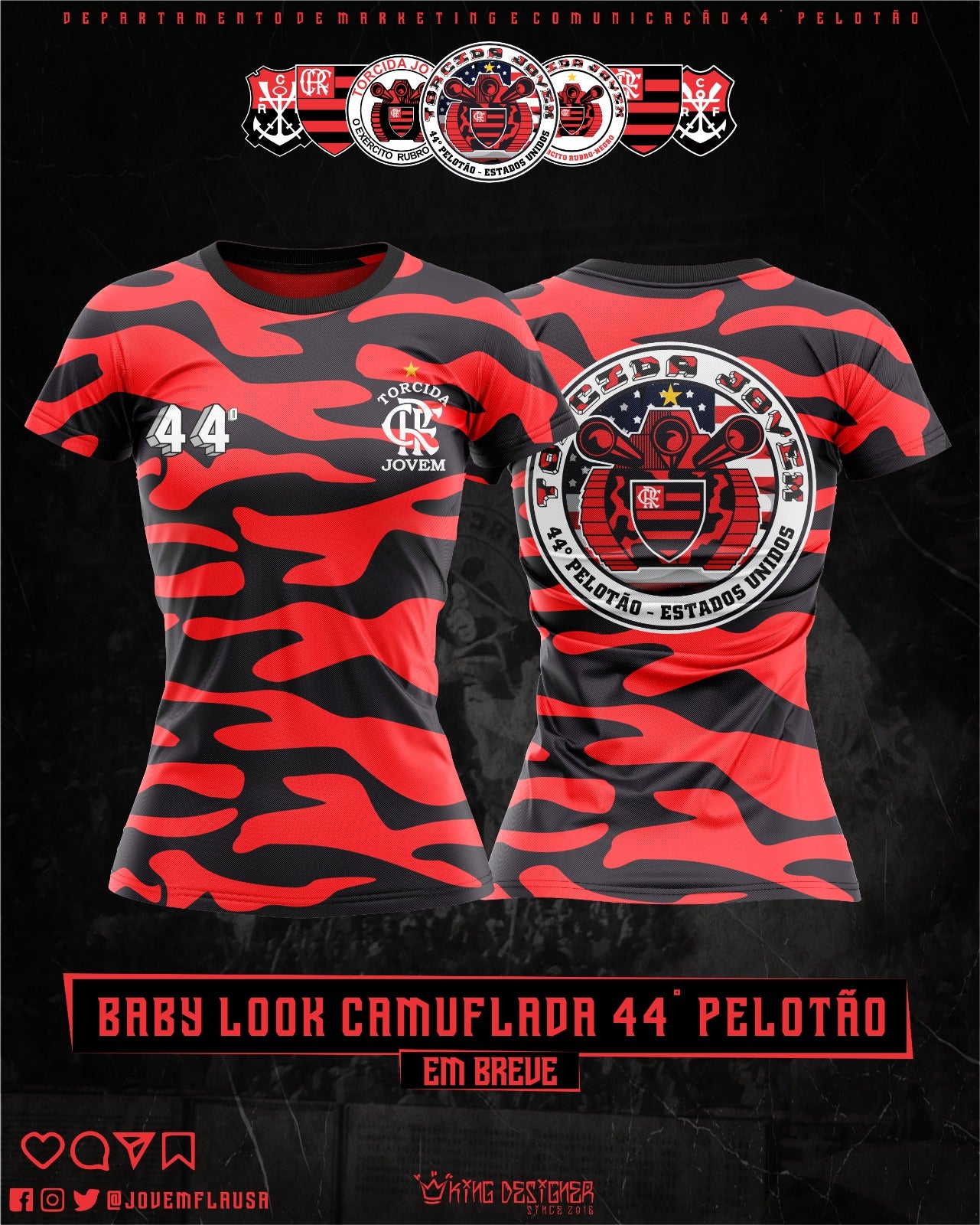 Camiseta Baby Look Camuflada Feminina 44º Pelotão - Original Jovem Fla USA